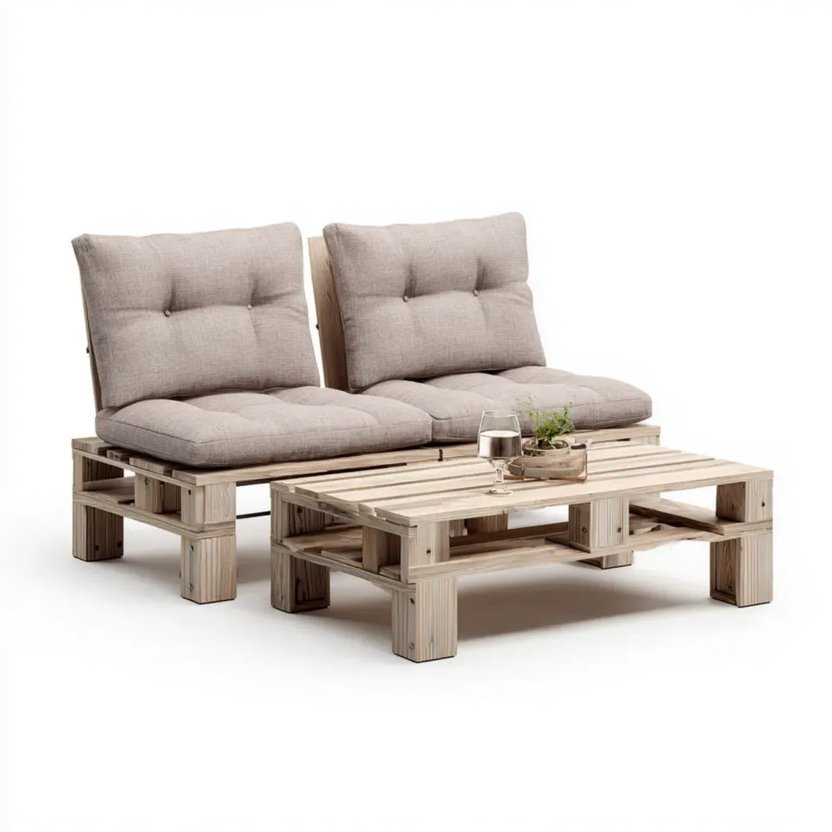 Sofa ogrodowa, Loungeset taras 3-częściowy beżowy charakter litego drewna sosnowego prostokątne 2 fotele każdy 80 x 70 x 70 cm stolik kawowy 120 x 60 x 30 cm