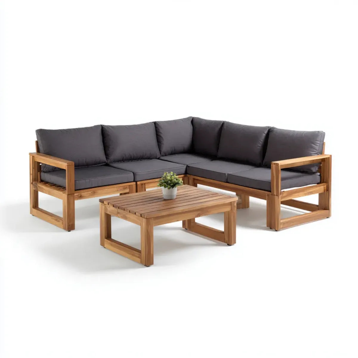 Sofa ogrodowa, Zestaw do barierki Ogrodowej L-shape przyroda szary 220 x 220 x 70 cm drewna acacia z stolikiem do kawy