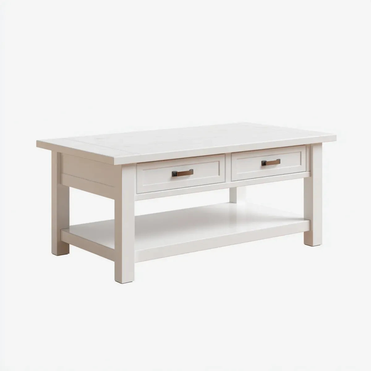 Stolik kawowy, Biały stolik kawowy z 2 szufladami w prostokątnym MDF 110 x 60 x 45 cm