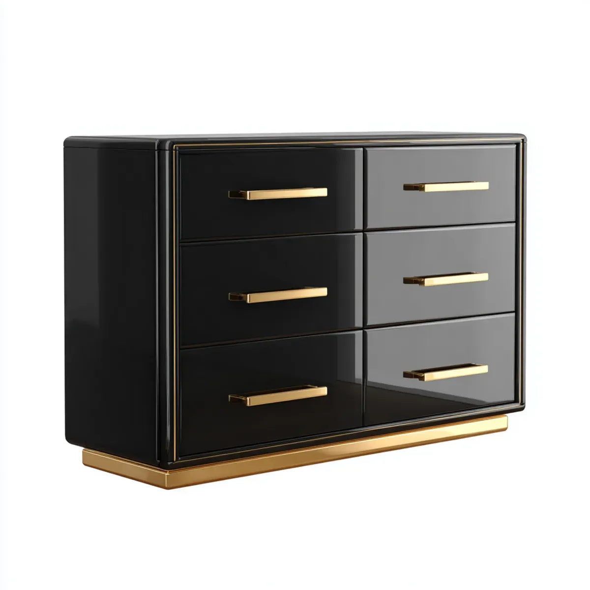Komoda, Konmode 6 szuflad czarne i złote 120 x 45 x 85 cm prostokątne MDF