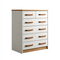 Komoda, 6 szuflady białe i dębowe szuflady 100 x 45 x 120 cm w prostokątnych panelach MDF