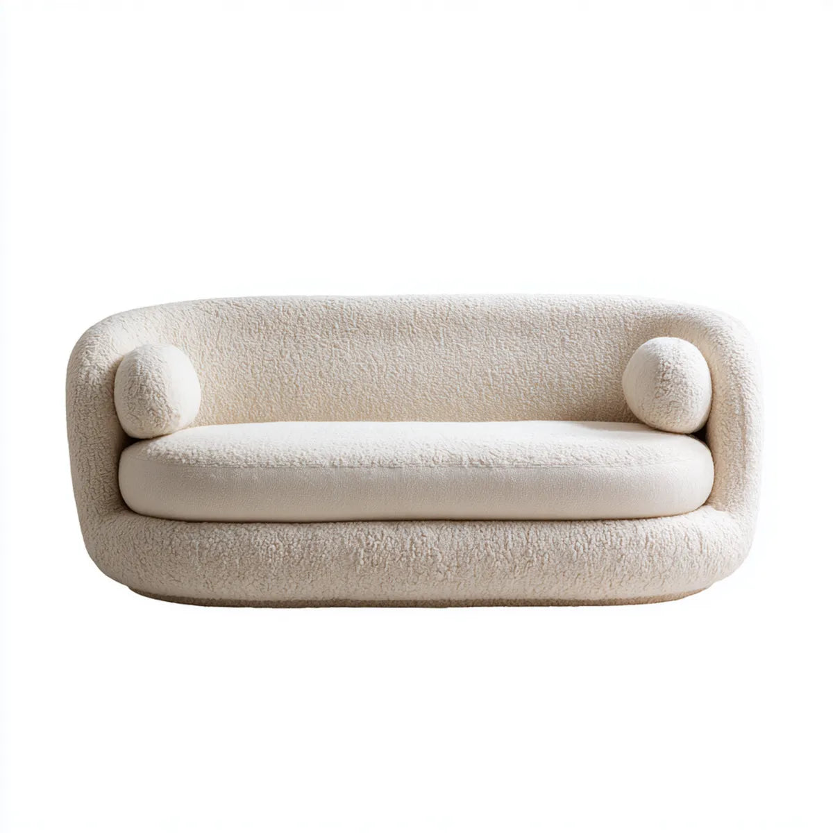 Sofa, 2-osobowa kanapa krem 180 x 90 x 75 cm Bouclé poliester okrągły