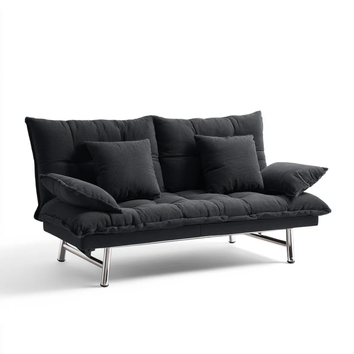 Sofa, 3- fotela czarny 180 x 90 x 85 cm z pokrywą i stalową ramą