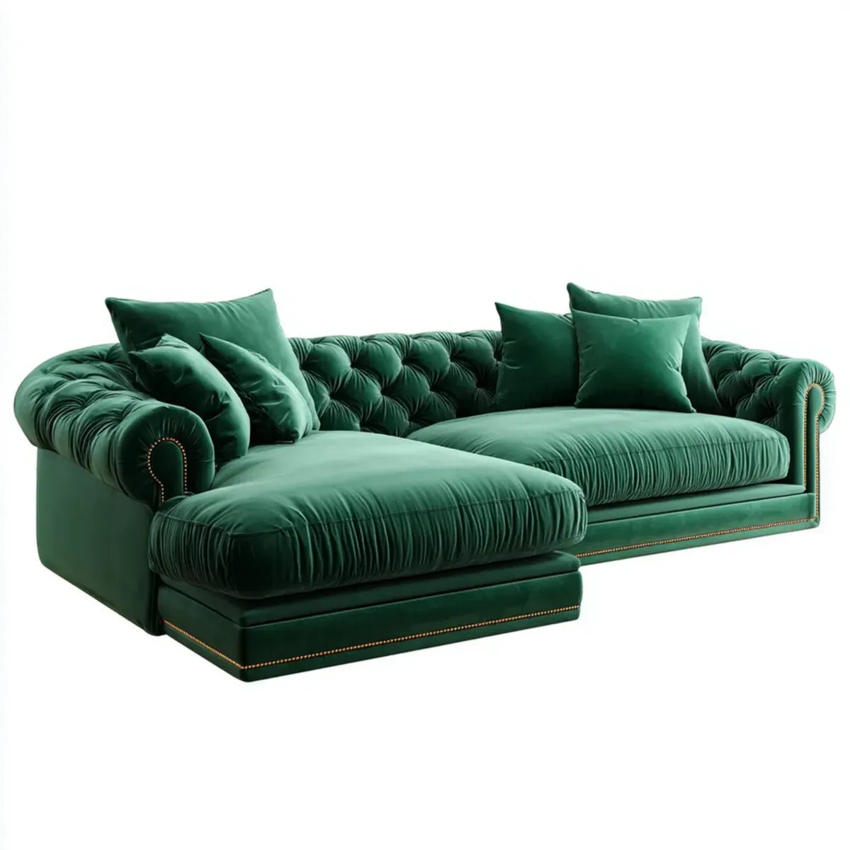 Sofa, Chesterfield narożna sofa na lewym aksamicie poliestrowego szmaragdowego zielonego L-shape 290 x 175 x 78 cm