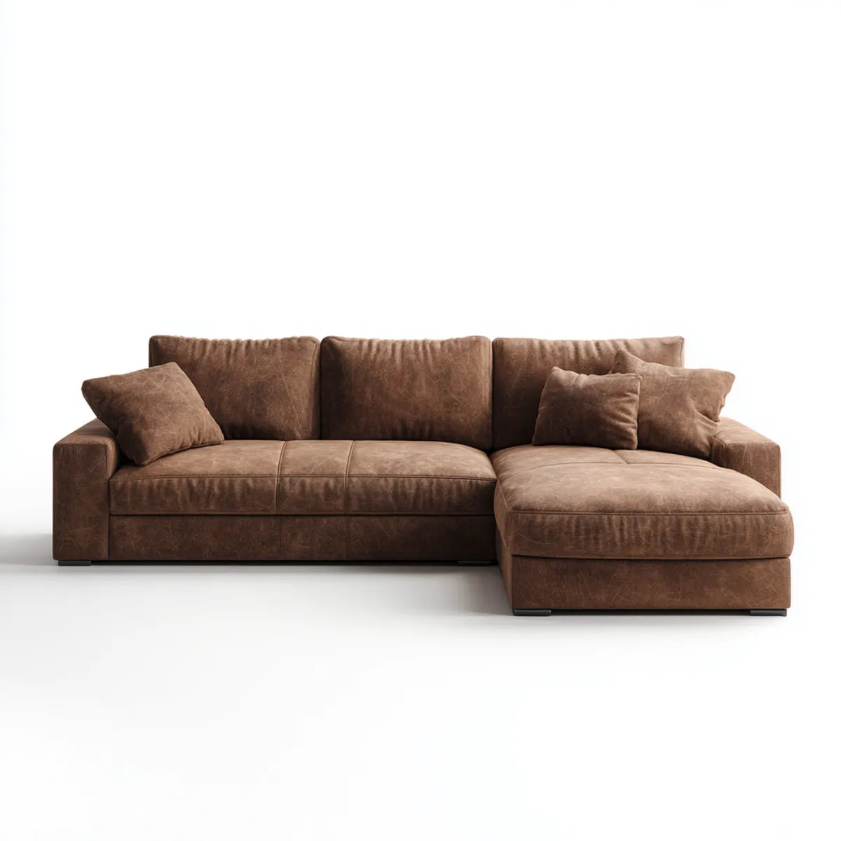 Sofa, Kanapa narożna z brązowym rekamierem 280 x 165 cm sztuczna skóra PU