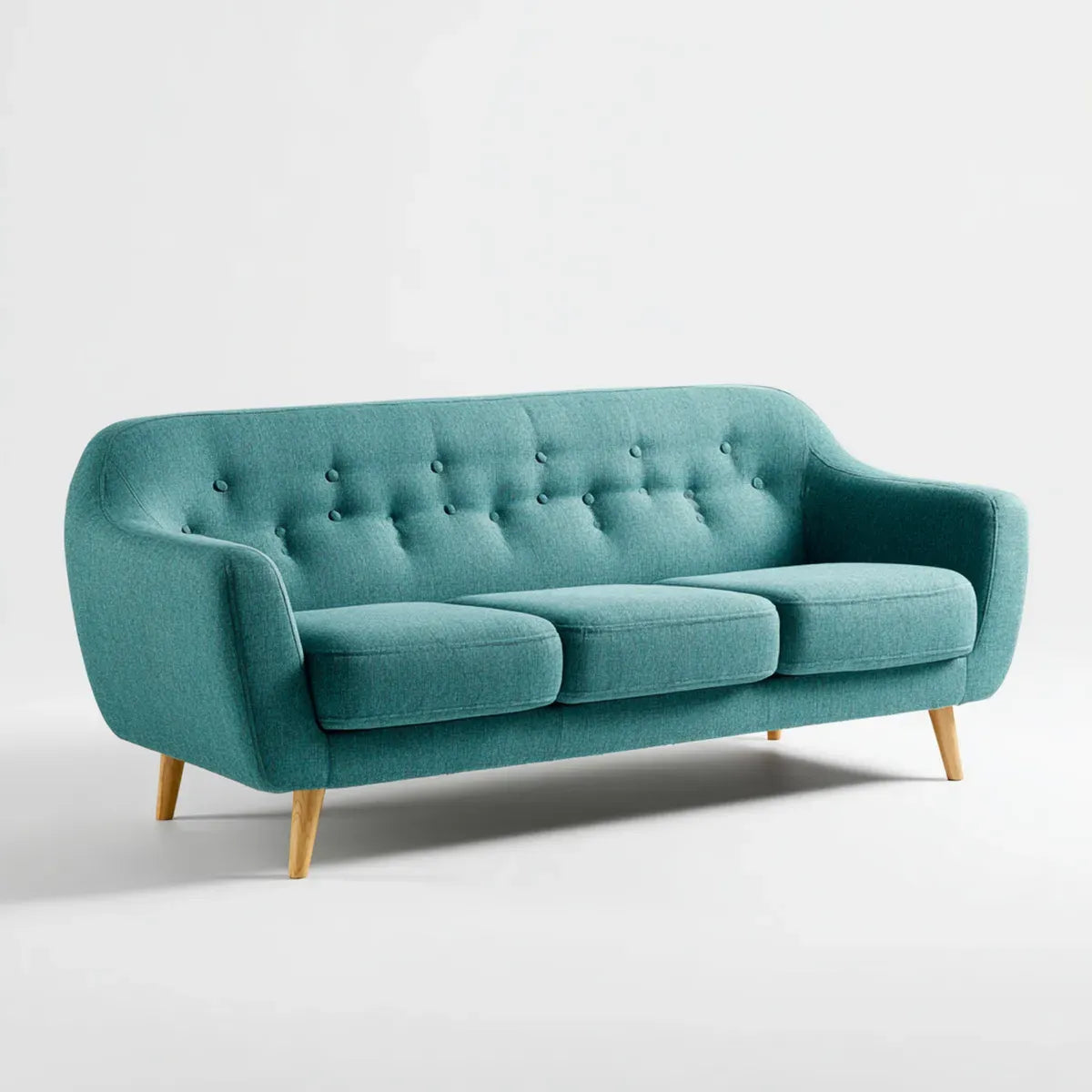 Sofa, 3-fotelikowa sofa turkusowa 200 x 82 x 84 cm poliester z zakrzywionym guzikiem