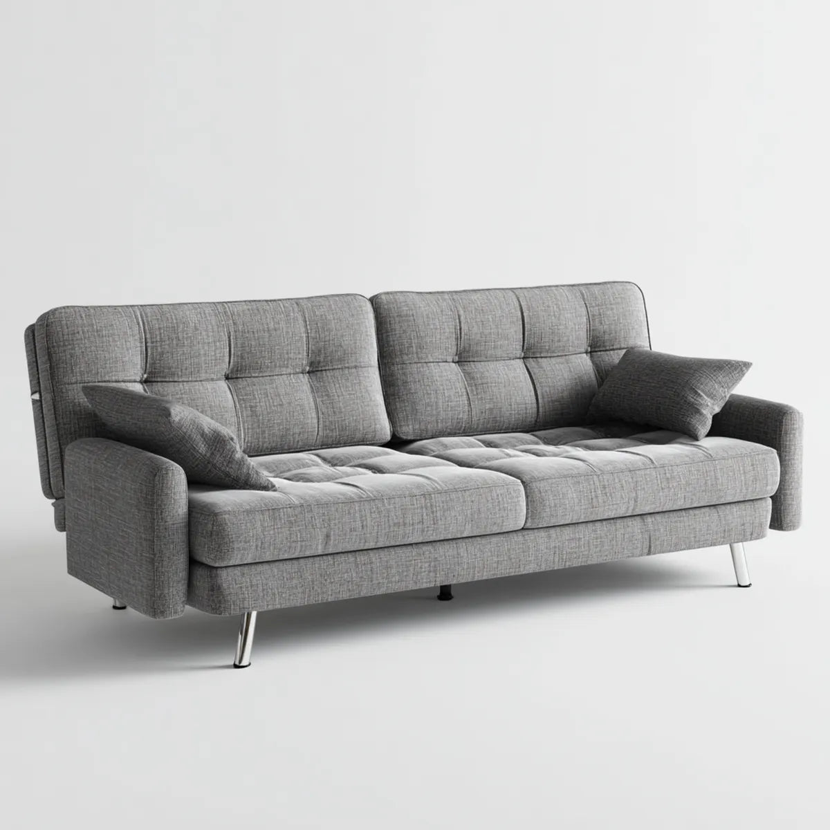 sofa 3-osobowa szara 220 x 90 x 88 cm z tapicerką poliestrową i chromowaną stalową stopą prostokątną