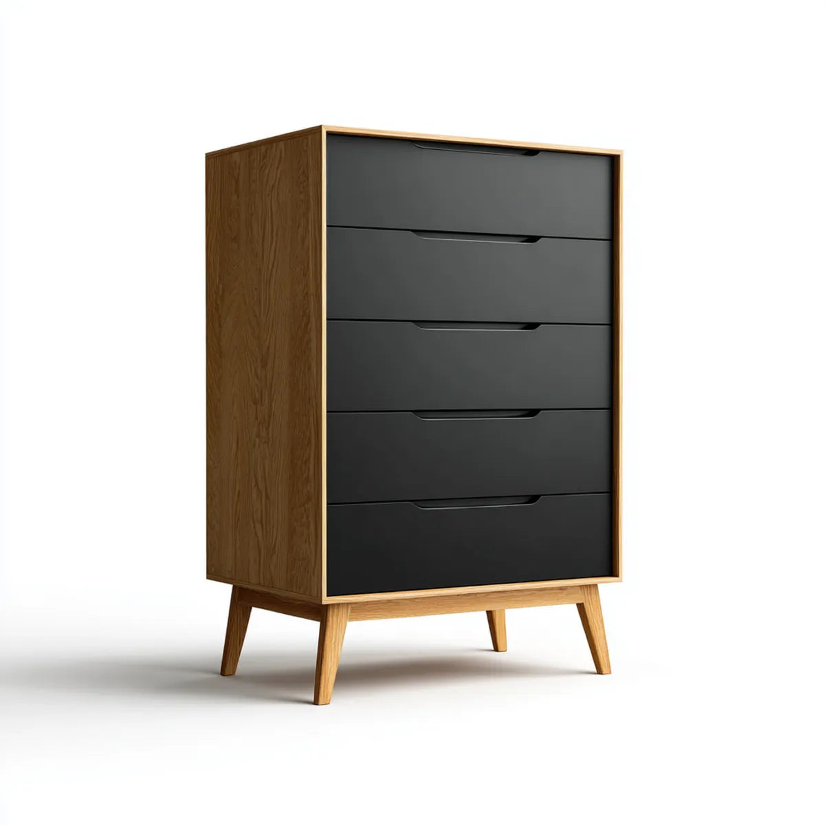 Komoda, Kommode 5 szuflad czarny i dęb 80 x 40 x 120 cm w kształcie prostokątnym z dębu pokrytego MDF