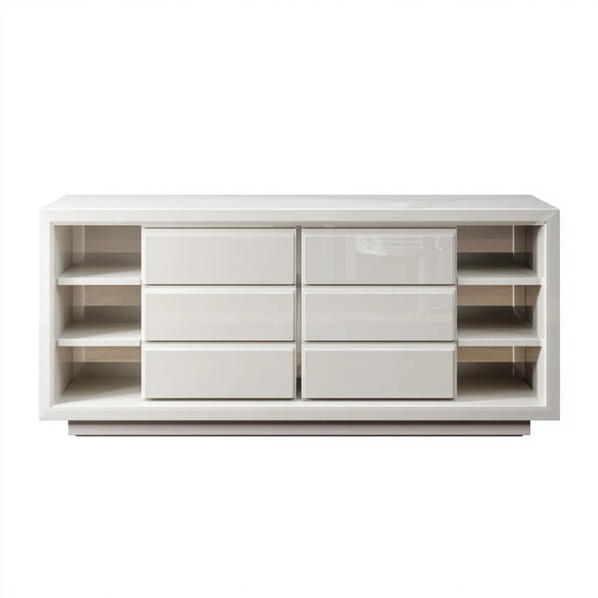 Komoda, Biała, lakierowana komora z 6 szufladami i 6 półkami 180 x 45 x 80 cm w prostokątnych panelach MDF