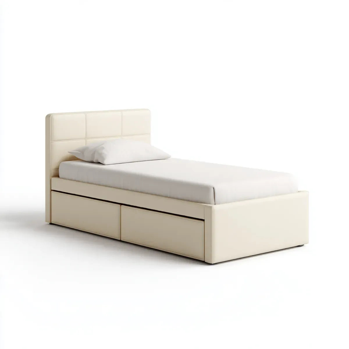 Łóżko pojedyncze z beżowym magazynem 90 x 190 cm w MDF i prostokątnej skóry PU