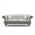 Sofa, Chesterfield sofa 3-osobowa jasnoszara 220 x 95 x 78 cm PU sztuczna skóra prosta