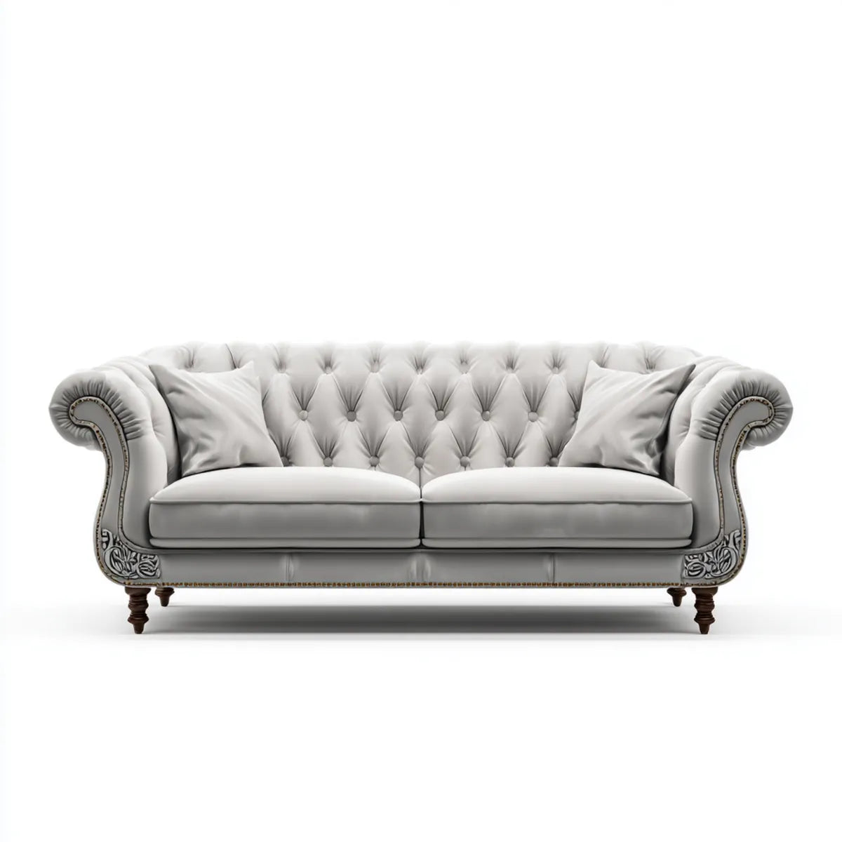 Sofa, Chesterfield sofa 3-osobowa jasnoszara 220 x 95 x 78 cm PU sztuczna skóra prosta