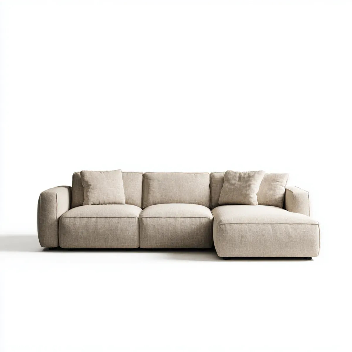Sofa, narożna sofa 3- fotelik z powrotem prawy beżowy 280 x 160 x 85 cm poliester prostokątna