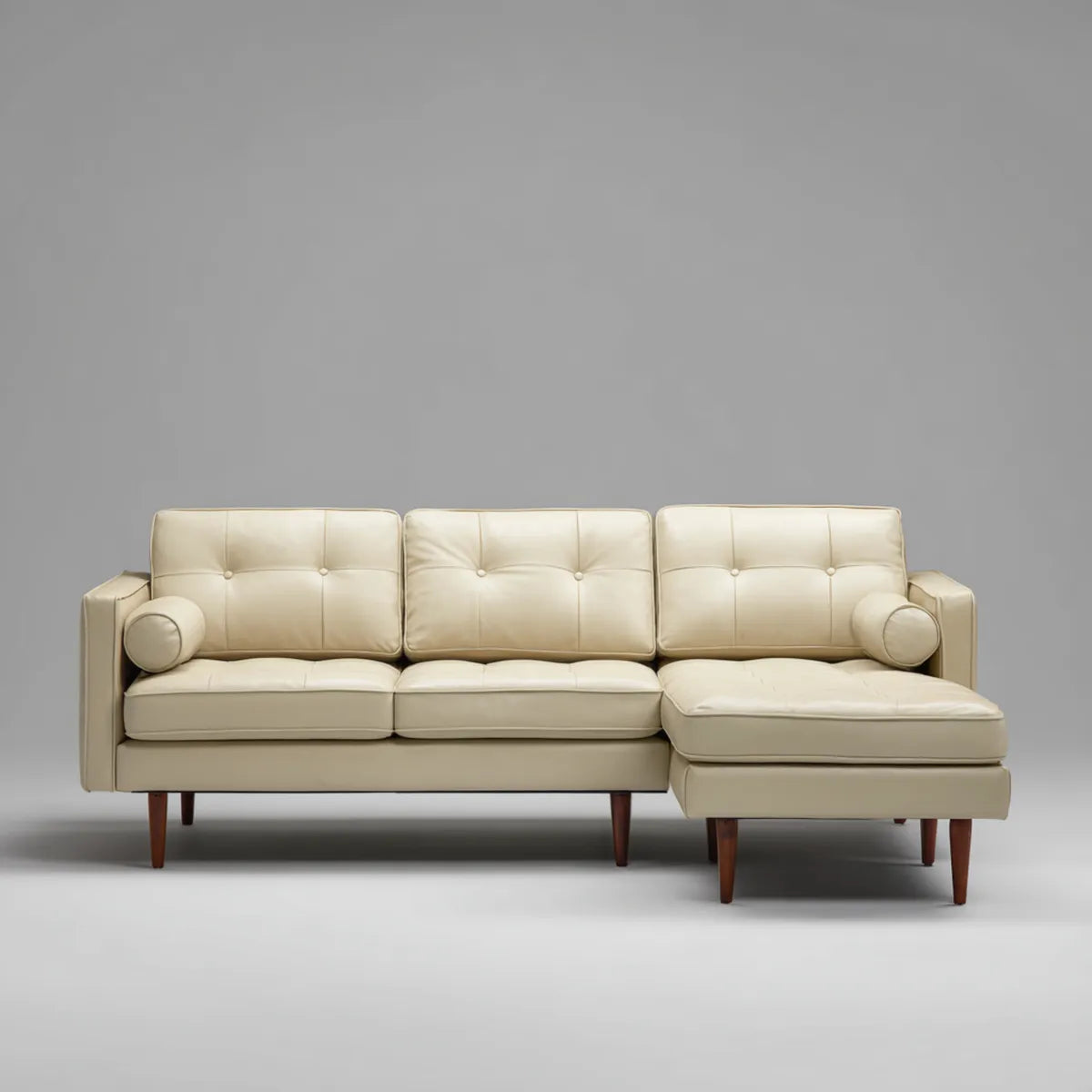 Sofa, Kanapa narożna z kremem rekamieru prawego 250 x 160 x 85 cm PU sztuczna skóra 3-osobowa kształt litery L