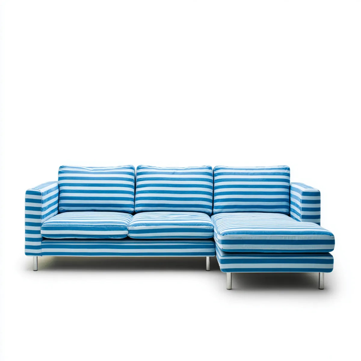 Sofa, Kanapa narożna z prawym recyrkulatorem Niebieski biały 240 x 150 x 85 cm poliestrowa stal nierdzewna kształt litery L