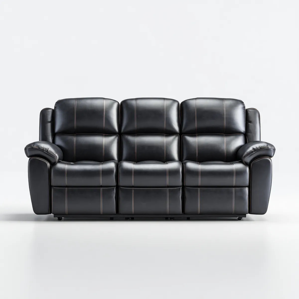 Sofa, 3- fotela czarny wykonany ze sztucznego skóry PU kształt prosty 208 x 95 x 102 cm