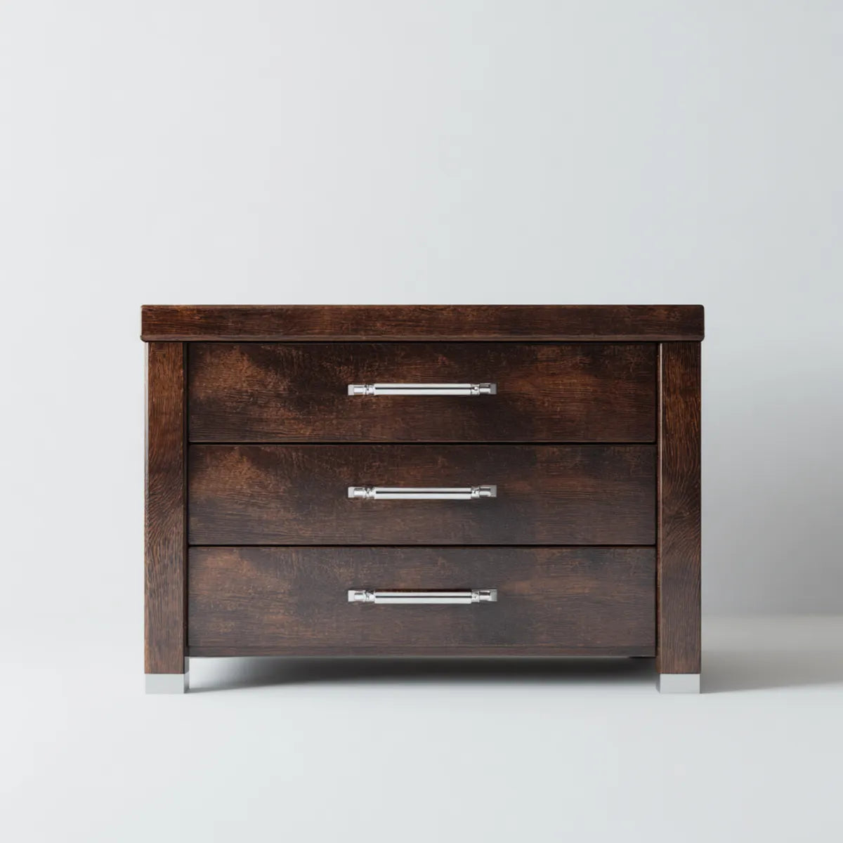 Komoda, 3 szuflady ciemnobrązowe 120 x 45 x 85 cm w prostokątnych płytach MDF