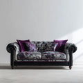 Sofa, 2-fotelik Chesterfield sofa czarny fioletowy z poliestrowym aksamitem pokrywy 190 x 95 x 82 cm