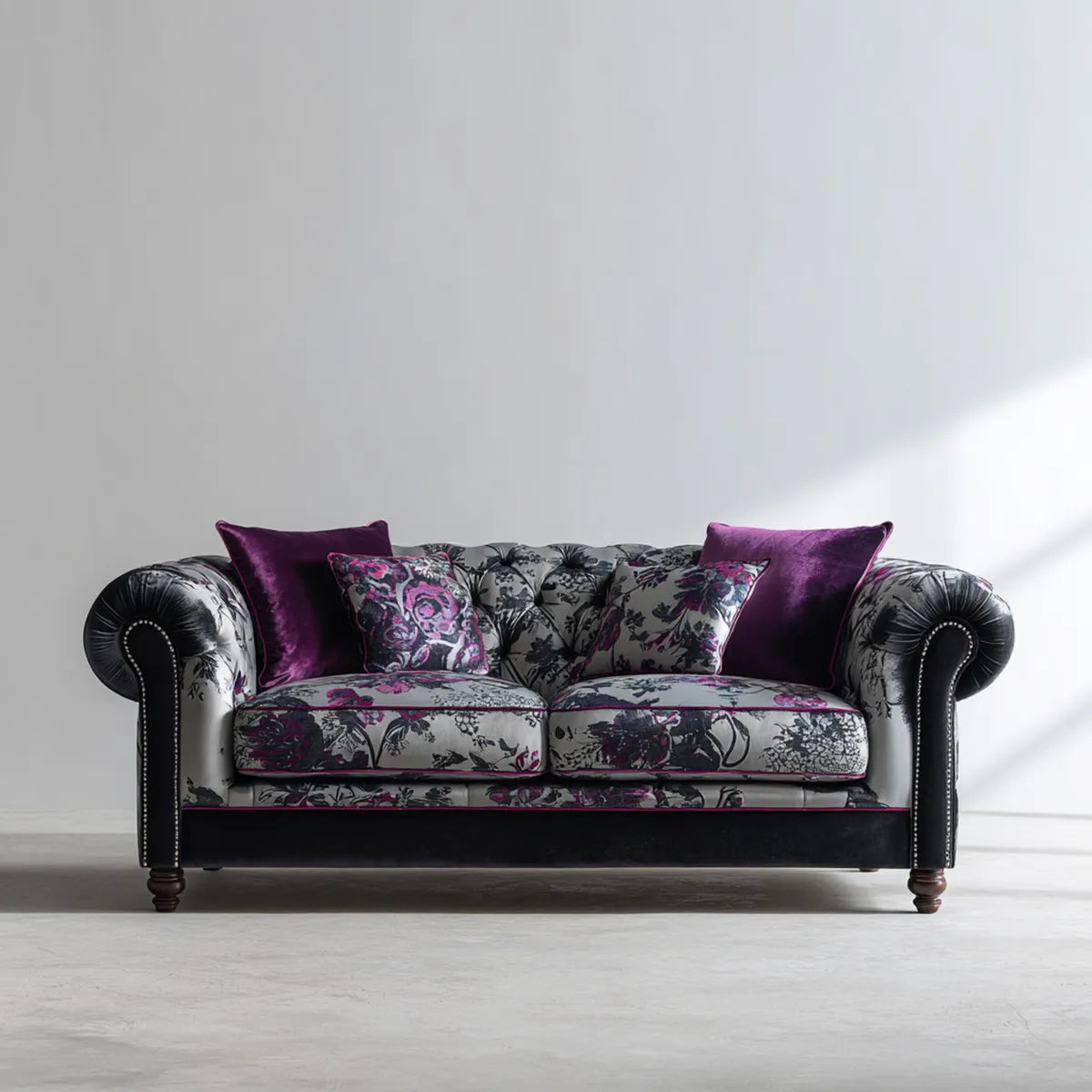 Sofa, 2-fotelik Chesterfield sofa czarny fioletowy z poliestrowym aksamitem pokrywy 190 x 95 x 82 cm